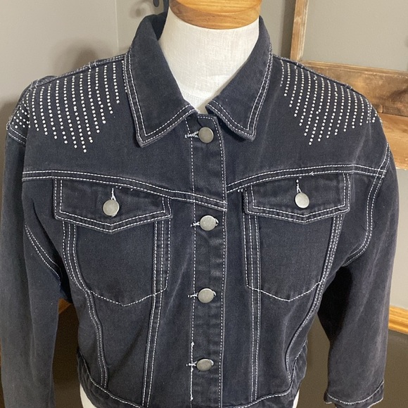 Nasty gal take control of the stitch-Uation diamanté denim cropped jacket size 6 - Picture 8 of 11